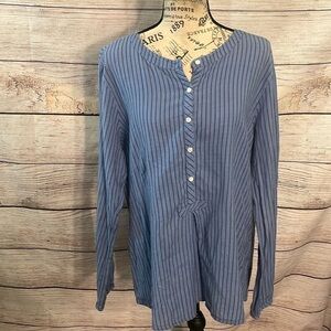 Soft Surroundings Striped Top Long Sleeves Front Buttons Cotton Size XL